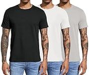 Boyzn Men's 3 Pack Cotton T-Shirts, Men's Short Sleeve Tees, Crewneck Cotton T-Shirts for Men Black/White/Grey-3P02-L