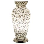 Opaque White Flower Mosaic Glass Vintage Vase Table Lamp 38cm | Chrome Base | 1 x ES E27 Bulb Required (Not Included) | Study - Bedroom - Lounge | Desk Light