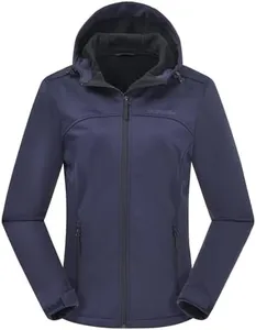 ATLASLAVA Women's Lightweight Softshell Jacket, Fleece Lined Hooded Windproof Coat Warm Jacket for Outdoor Running Travel Hiking BLUE-XL
