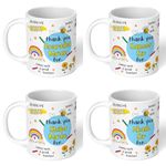 Eagletail India Thank You Teacher Mug with Personalized Teacher's Name, Best Teacher Gift, Teacher Mug, Helping Me to Grow Ceramic Mug 11oz Designer Coffee/Tea Cup (Pack of 4)