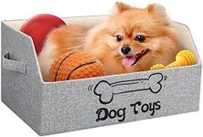 LOVSTORAGE [Upgraded Large Dog Toy Bin Collapsible Dog Toy Box 2X Thicker Sturdy Dog Toy Basket Puppy Toy Storage Bed for Organizing Pet Toys Treats Clothes and Accessories(Grey)