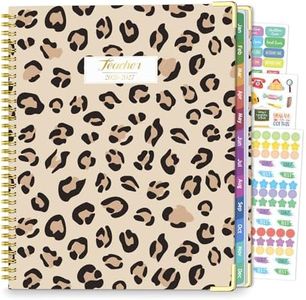 Teacher Planner 2026-2027, Jul 2026-Jun 2027 Academic Year, 8.5" x 11" Lesson Planner Book for Teacher Calendar, Spiral Bound Planners, Planning Stickers, Colorful Monthly Tabs, Leopard
