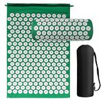 Acupressure Mat Generise Accupressure Body Mat and Pillow Set for Men & Women - Back, Neck and Muscle Pain Relief - Includes Travel Bag with Adjustable Strap (Green with White Spikes)