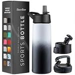 FineDine Water Bottle - Stainless Steel Insulated Water Bottle with Straw Lid, Flip Lid & Wide-Mouth Cap - Keeps Hot and Cold - 25 Oz / 739ml - Dreamy Black-White