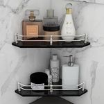 Plantex Premium Glass Corner Shelf for Bathroom/Kitchen Corner Shelf/Wall Mounted Shelf for Living Room (9x9 Inches) (Diamond-Black - Pack of 2)