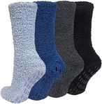 Chalier Cozy 4 Pairs Mens Fluffy Socks Anti-Slip Winter Thermal Sock Warm Home Slipper Bed Socks Presents for Men Women One Size Grey
