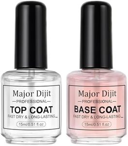 Major Dijit Set di smalti ad asciugatura rapida: Base, Top Coat, 15ml/0.5oz, Lucentezza elevata, lunga durata, asciugatura all'aria, non gel, perfetto per la manicure a casa