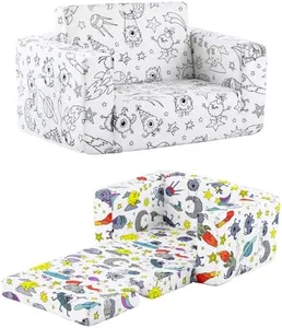 Tiita Kids Sofa Couch, Convertible Children Couch to Lounger, Toddler Comfy Sofa with Cute Graffiti Pattern Design for Girls and Boys, Graffiti