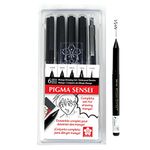 Sakura Pigma Sensei Manga Drawing Kit - Archival Black Ink Pens with Pencil & Eraser - Pens for Drawing Manga, Cartoon, & More - Assorted Nib Sizes - 6 Pack