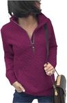 BTFBM Women Fashion Quilted Pattern Lightweight Zipper Long Sleeve Plain Casual Ladies Sweatshirts Pullovers Shirts Tops (Purple Red, Medium)