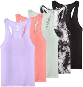 5 Pack: Womens Plus Just My Size Quick Dry Fit Ladies Tops Blouse Tee Athletic Yoga Workout Running Gym Active Tees Exercise Women Racerback Sleeveless Flowy Fitness Loose Fit Tank Top- Set 13, 1X