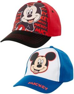 Disney Boys' Mickey Mouse Baseball Cap - 2 Pack 3D Character Curved Brim Strap Back Hat (2T-7), Size 2-4T, Mickey Mouse Design - 2 Piece Set