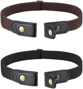 2 Pack No Buckle Free Elastic Belt for Women Men, Comfortable Adjustable Invisible Stretch Waist Belt for Jeans Shorts Pants, Black/Brown, 24''-48''