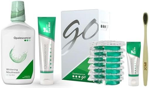Opalescence Go Teeth Whitening Kit 15% Hydrogen Peroxide 7 Treatments with Original Toothpaste 4.7 oz and 1 oz Travel Size Plus Alcohol Free Mouthwash and Toothbrush 5166-5447-6238T