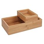 Navaris Bamboo Storage Boxes - Set of 2 Wood Stackable Box Organizers for Bedroom, Kitchen, Bathroom, Living Room, Makeup, Jewelry, Accessories