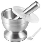 Tera Mortar and Pestle Sets 18/8 Stainless Steel Pill Crusher Food Safe Spice Grinder Herb Bowl Pesto Powder