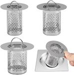 KASCLINO Stainless Steel Drain Strainer, 3-Pack Bathroom Sink Hair Catcher, Kitchen Sink Drainer with Handle, Multi-Hole Design Floor Drainer(Silver)