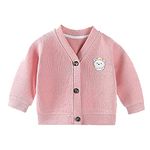 MOMISY Baby Boy & Girls Cotton Blend Sweater Jacket Front Open V Neck Cardigan- 6 to 12 Months, Pink, Small