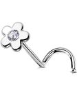 OUFER Nose Ring Screw 20G Nose Stud Nostril Flower Clear CZ Piercing Jewellery for Women Men