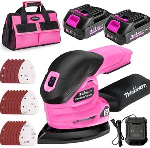 THINKLEARN Cordless Detail Sander with 2Pcs Batteries and Charger, 20V Electric Hand Sander with 22Pcs Sandpapers & Dust Collection System, Palm Sanding Tool for Woodworking, Polishing Wood Furniture