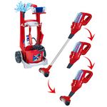 Theo Klein 6720 Vileda broom trolley with upright vacuum cleaner I Incl. Accessories such as mop, bucket, brush and dustpan I Dimensions: 29 cm x 24 cm x 60 cm I Toys for children aged 3 and over