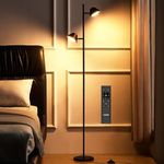 HUAKEY LED Floor Lamp，20W Floor Standing lamp, Dimmable, Adjustable Colour Temperature, Remote Control and Timer Function Standing Lamp Reading Lamp, Floor Light for Living Room Bedroom Office Black