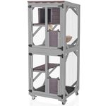 Aivituvin Catio Outdoor Cat House Movable Enclosures on Exercise Wheels Cat Cage with Upgraded Resting Box Waterproof Cover (Grey, M)