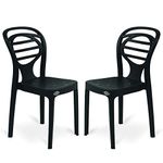 Oaknest Unboxing Furniture Supreme Oak Plastic Chair | Armless Chair For Dining Room | Bearing Capacity 120 Kgs | 6 Months Warranty (Jet Black, Set Of 2 Chairs)