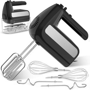 5-Speed Electric Hand Mixer, 800W Handheld Mixer with Turbo for Baking & Cooking, Kitchen Food Mixer with Storage Case & 6 Stainless Steel Attachments (2 Beaters, 2 Dough Hooks, 2 Whisks)-Black