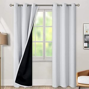 BGment Greyish White 100% Blackout Curtains for Bedroom 84 Inch Length 2 Panels Set, Thermal Insulated Full Light Blocking Grommet Noise Cancelling Window Curtains for Nursery, 38 Inch Wide Each