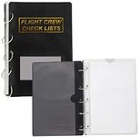 Performore Flight Crew Checklist Binder (Black) with 5 Loose Leaf Rings - Includes 25 Sheet Protectors and Business Card Size Pocket ON Front Cover for Label, for 8" X 5" Paper