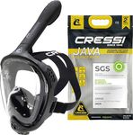 CRESSI Java Full Face Mask Black/Black L/Xl-Full Face Compact Fit Snorkel Mask, Ultra Clear Anti Fog Lens, 100% Silicone, Snorkel Dry with Safety Valves, Black/Black, L/XL