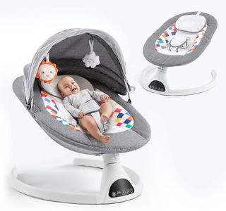 Soobaby Baby Swing for Infants,Electric Bouncer for Babies,Portable Swing for Baby Boy Girl,Remote Control Indoor Baby Rocker with 5 Sway Speeds,Music and Bluetooth,Deep Gray
