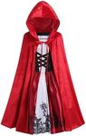 Little Red Riding Hood Costume for Girls Kids Halloween Costumes Cape Cloak Cosplay Princess Ruffle Lace-up Velvet Deluxe Storybook Fairy Tale Fancy Dress Up Outfit Clothes Set Red + Black + White 9-10 Years