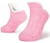 Slipper Socks for Women Men Warm Holding Sock Non Slip Knitted Thick Lined Cosy Winter Fluffy Bed Slippers Suitable for Indoor Home House Floor DM Pink