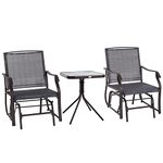 Outsunny Glider Rocking Chair & Table Set 2 Single Seaters Rocker Garden Swing Chair Patio Furniture Bistro Set Grey