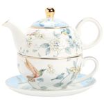 FROOWAN Tea for One Teapot and Cup Set, Porcelain 450ml Teapot 300ml Tea Cup, Gifts for Women Afternoon Tea Set, Ceramic, Dishwasher Safe, Azure