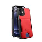 Card Holder Cover for iPhone 12 Mini 5G 2020 5.4 inches Simplicity Fashion Pu Leather Soft Slim Red Thin Protective Women Girl Men Boy Shell Case