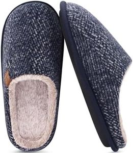 COFACE Mens Blue Woolen Cozy Memory Foam scuff Slippers Slip On Warm House Shoes Indoor/Outdoor With Best Arch Support