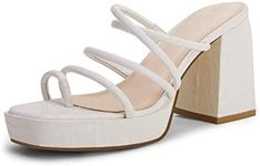 Rilista Womens Chunky Sandals Strappy Platform Square Toe Block Heeled Mules Summer Sandal Party Shoes White