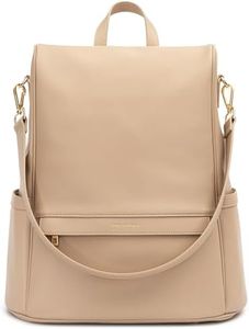 MIA + SOPHIA Leather Diaper Bag Backpack with Changing Pad, Stroller Straps, Bottle Holder (Beige Mia)