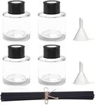 4PCS Fragrance Glass Diffuser Bottles, Refillable Diffuser Bottles with 20pcs Reeds Sticks & Black Caps & Funnel, Diffuser Jars for Home Oil Fragrance Decoration Girl Women Gift (50ML)