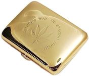 Long River Sunset Maple Leaf Design,King Size for Women, Pure Copper Metal Cigarette Case with Double，Flip-top Cigarette case，Sided Spring Clip, Holds 16 Cigarettes. (Bright Gold)