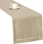 Grelucgo Handmade Hemstitched Polyester Rectangle Table Runners,Beige 14x72 inch