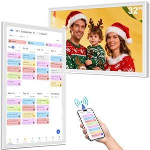 BQQJDD 32 inch Smart Digital Calendar - Wall Electronic Calendar, 1920 x 1080 IPS Full HD Touch Screen Display, Electronic Chore Chart for Family Monthly/Weekly Planning, Desk Mount Included (White)