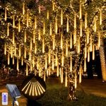 GHONLZIN LED Solar Falling Christmas Lights, 240 LEDs Meteor Shower Rain Lighting, 10 Tubes 30cm Waterproof Christmas Lights for Xmas Tree Wedding Decoration (Warm White)