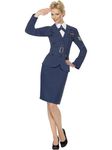 Smiffys WW2 Air Force Female Captain, Blue with Jacket, Skirt, Mock Shirt with Tie, and Belt, 1940's Wartime Fancy Dress, 1940s Dress Up Costumes