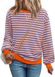 Trendy Queen Sweatshirts for Women 2024 Fall Crewneck Striped Long Sleeve Shirts Preppy Tops Y2K Winter Outfits Clothes PinkBlue L