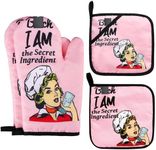 Funny Oven Mitt,Oven Mitts and Pot Holders Sets Cooking BBQ Oven Mitts Non-Slip Quilting Grill Mitts Heat Resistant Housewarming Gifts I Am The Secret Ingredient