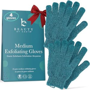 Exfoliating Glove (4 Pcs, 2 Pairs) - Medium Exfoliate Glove for Dead Skin Bath Exfoliating Gloves for Shower Spa Massage Body Scrub - Shower Gloves Exfoliating for Women & Men